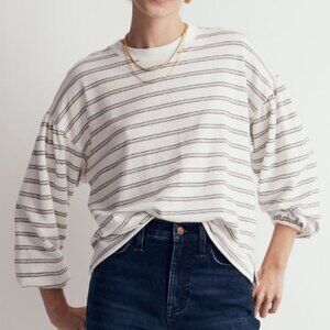 Madewell Striped Slub Cotton Long Sleeve Tee Puff Sleeve Lounge 90s Style-XS